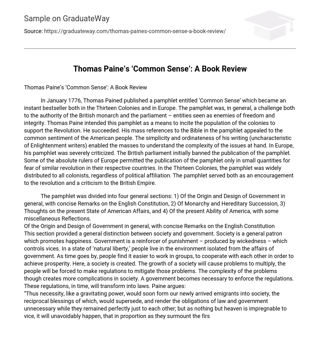 Thomas Paine’s ‘Common Sense’: A Book Review
