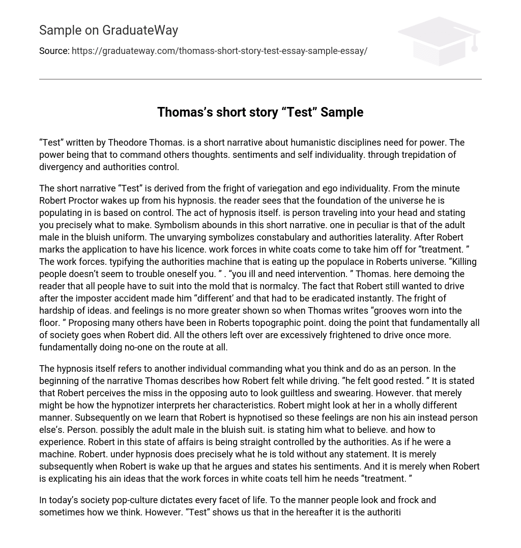 Thomas’s short story “Test” Sample