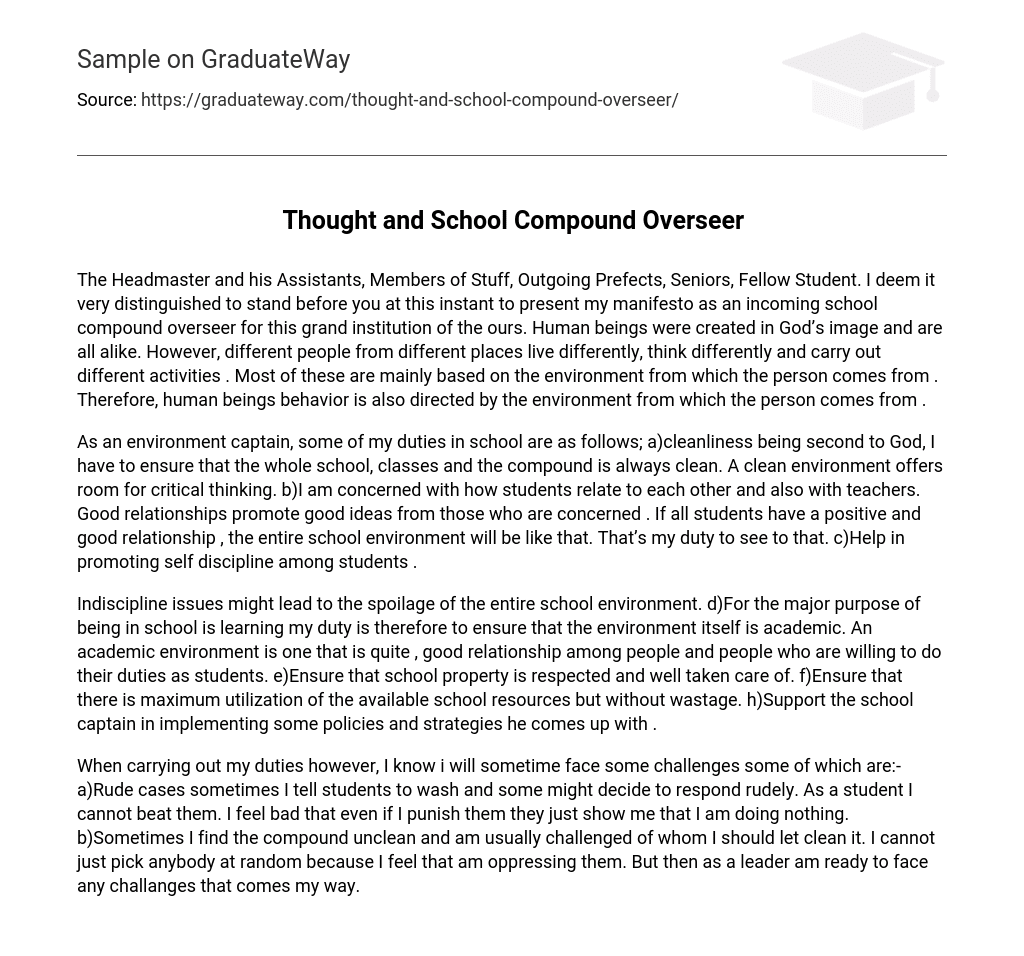 Thought and School Compound Overseer