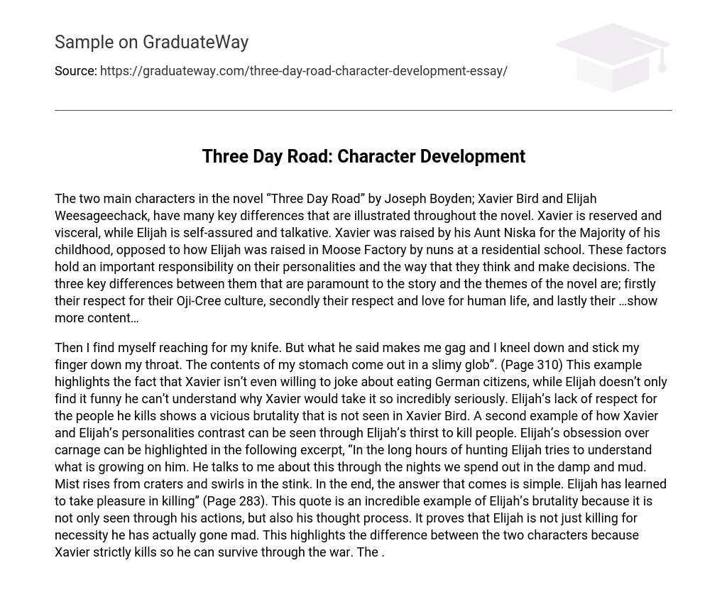 Three Day Road: Character Development Character Analysis
