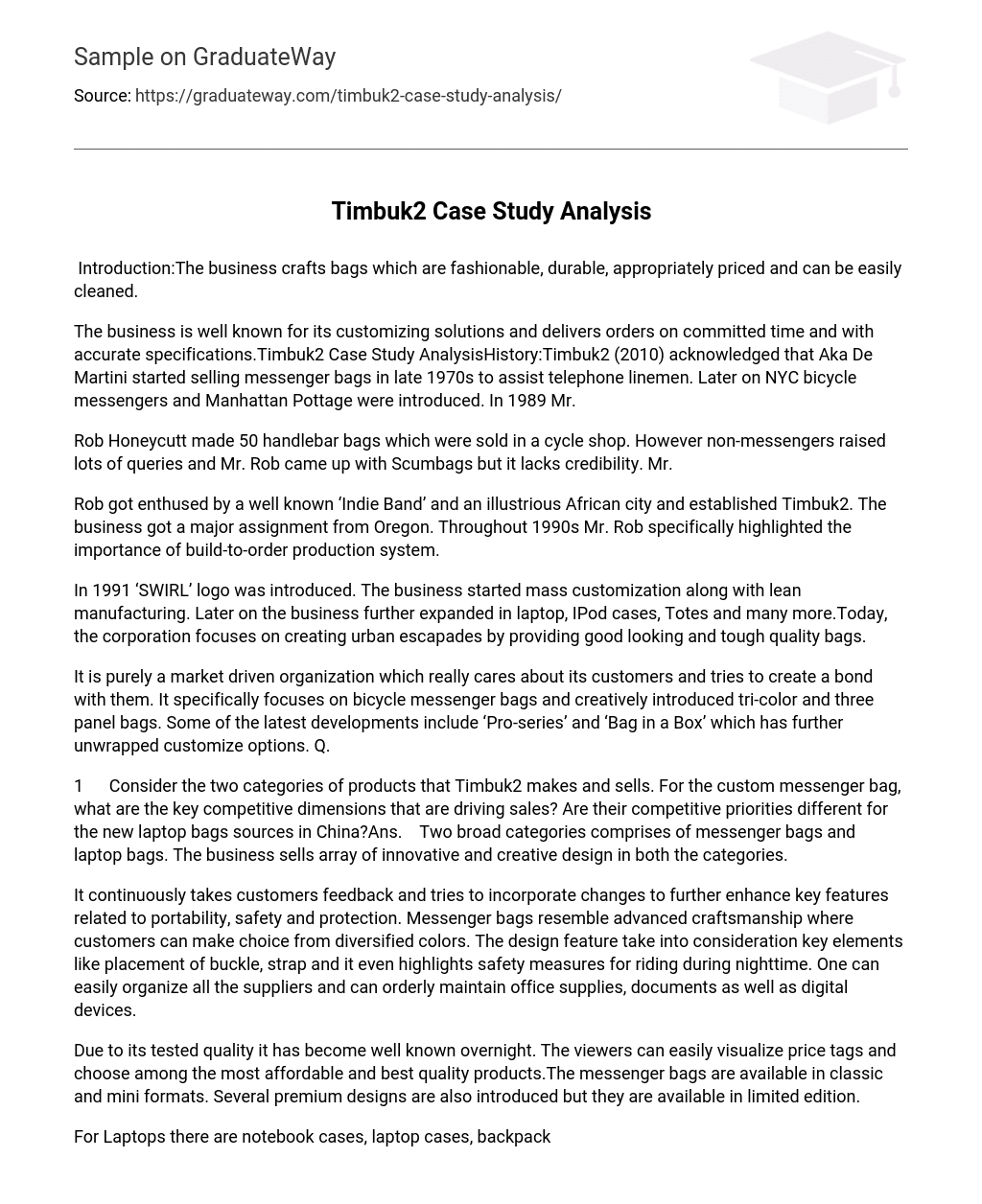 Timbuk2 Case Study Analysis