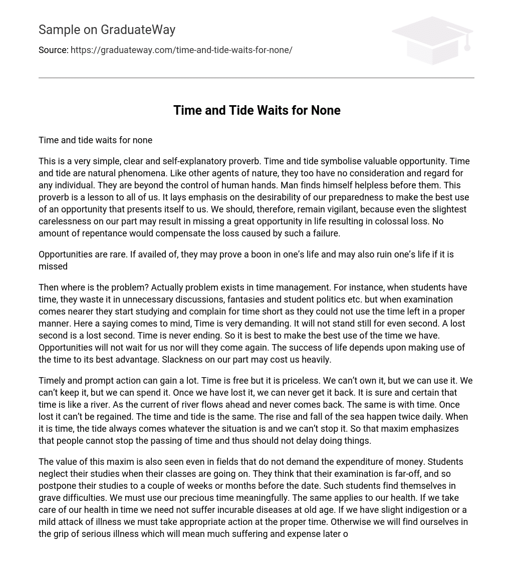 ⇉Time and Tide Waits for None Essay Example