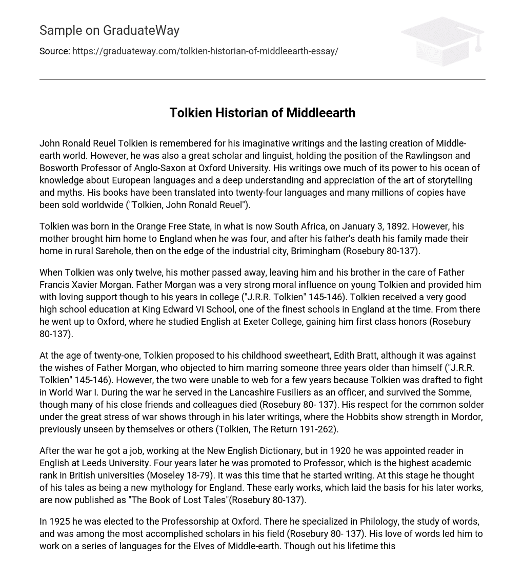 Tolkien Historian of Middleearth
