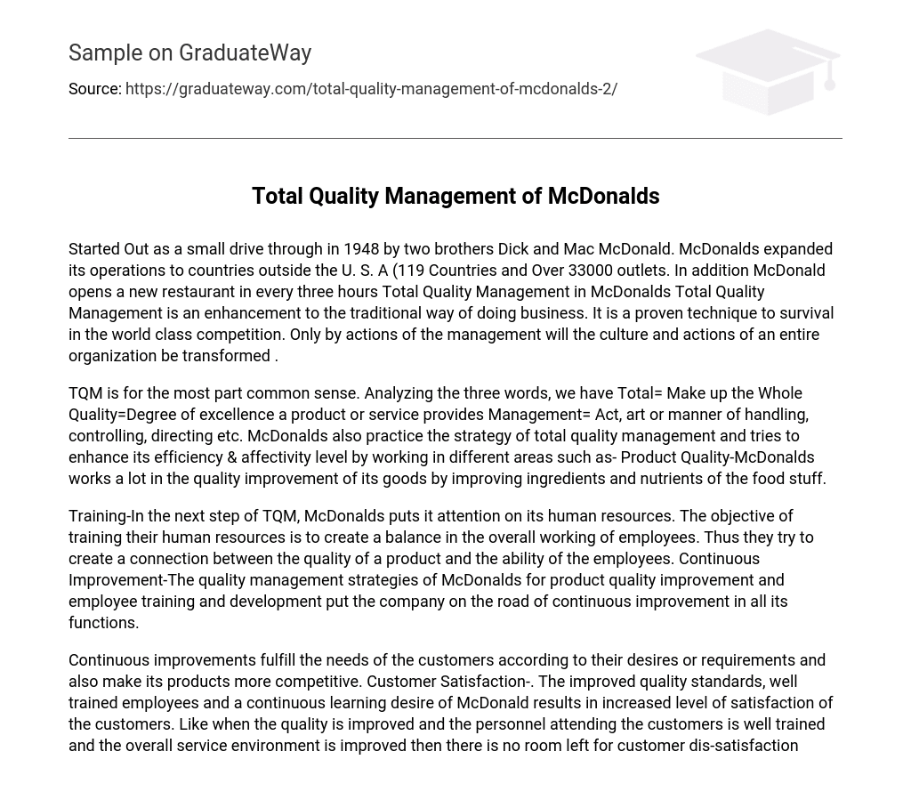 Total Quality Management of McDonalds