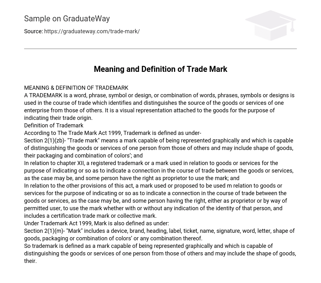 Meaning and Definition of Trade Mark