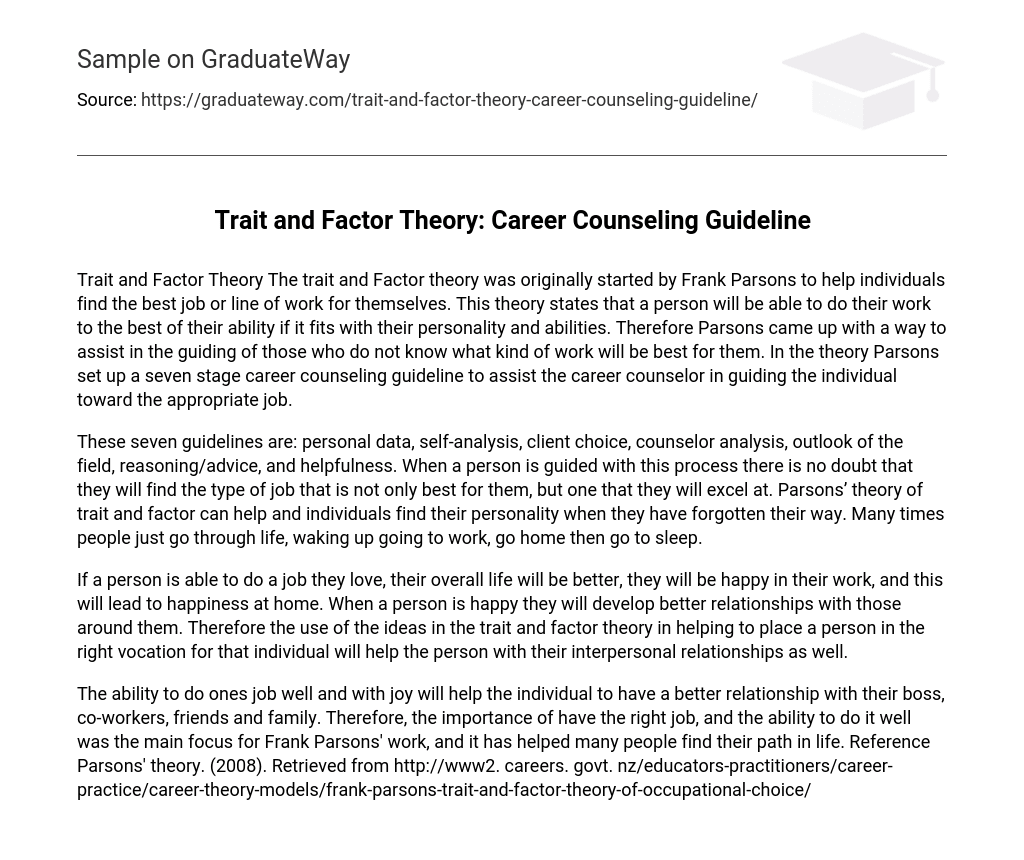 Trait and Factor Theory: Career Counseling Guideline