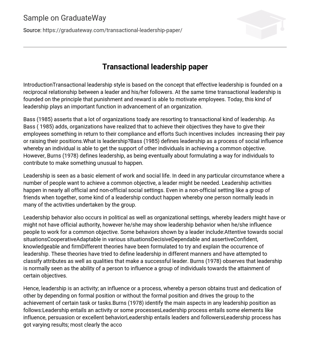 Transactional leadership paper