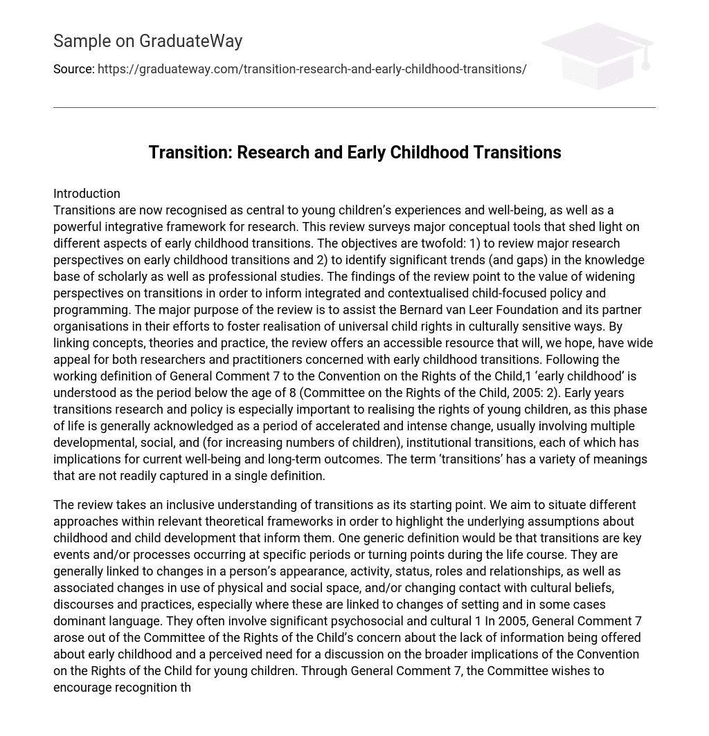 Transition: Research and Early Childhood Transitions
