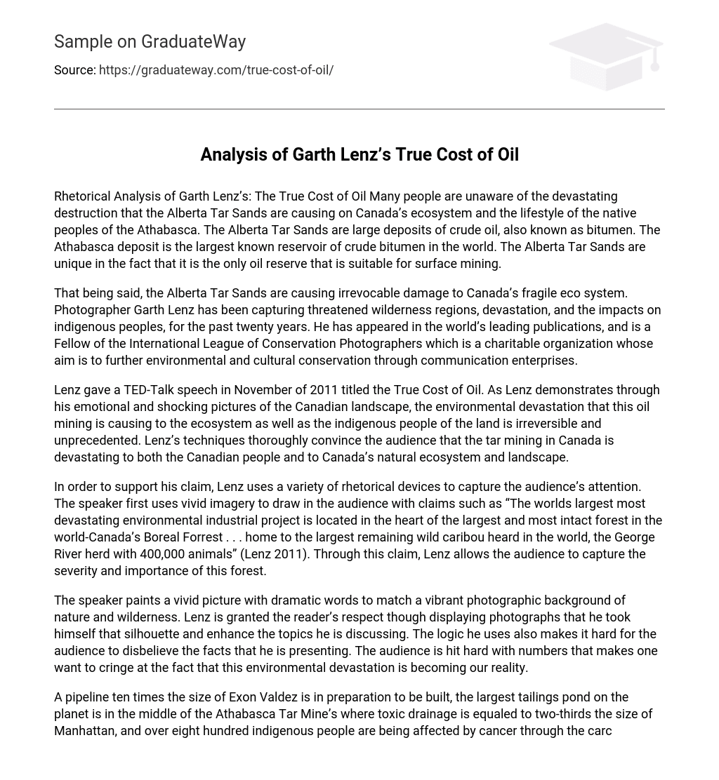 Analysis of Garth Lenz’s True Cost of Oil