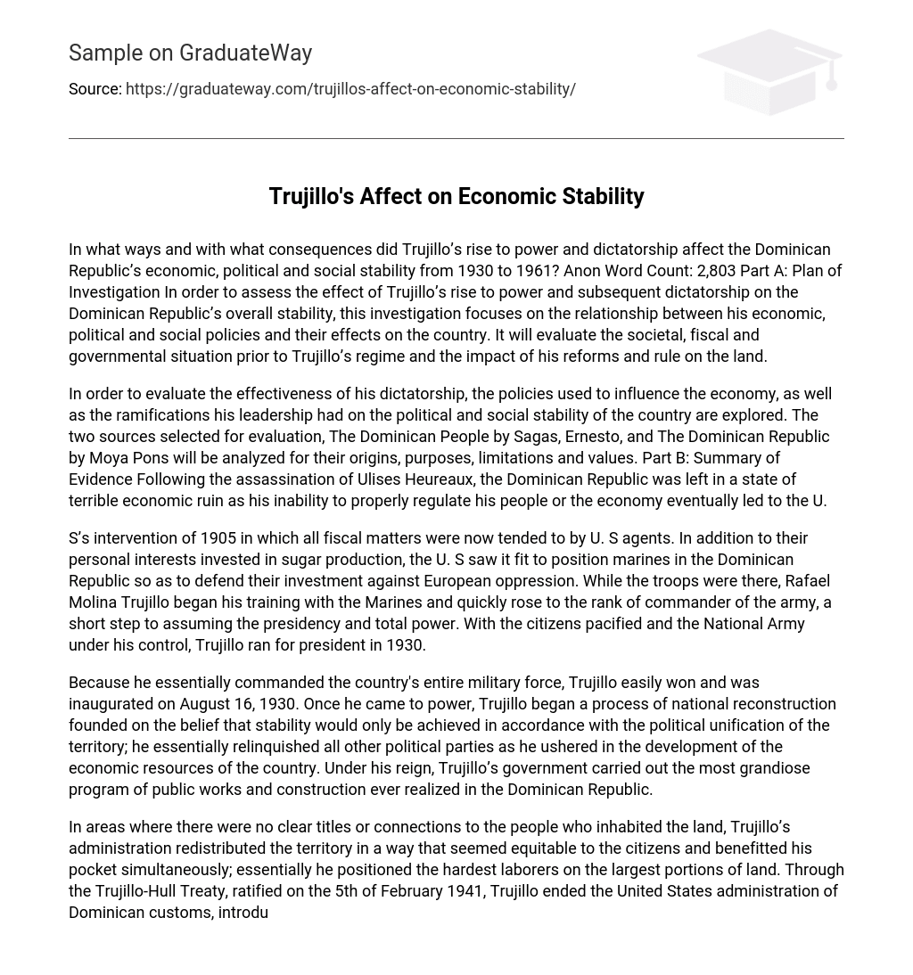 Trujillo’s Affect on Economic Stability