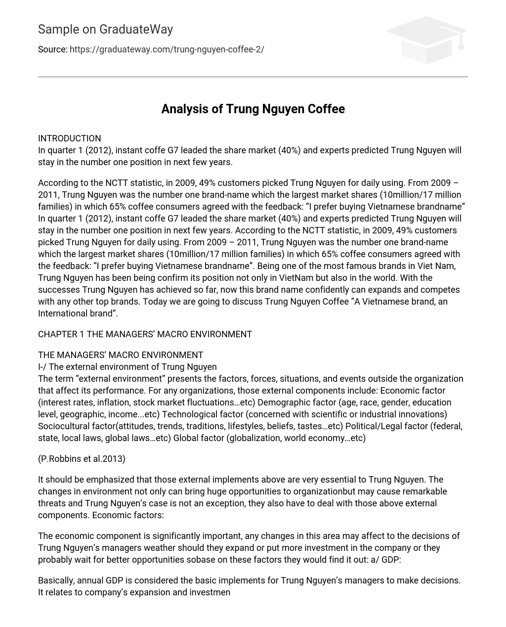 Analysis of Trung Nguyen Coffee