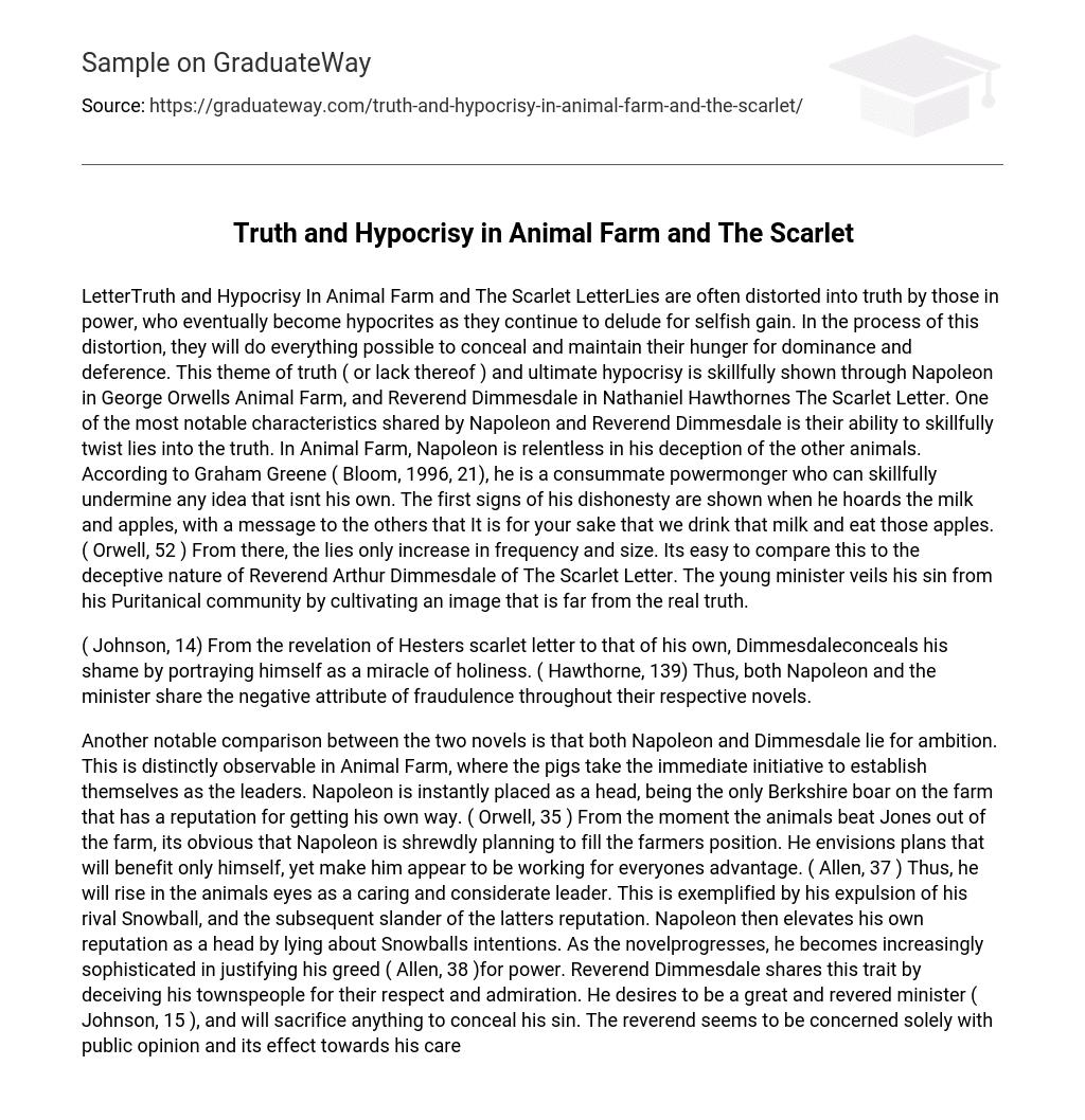 Truth and Hypocrisy in Animal Farm and The Scarlet