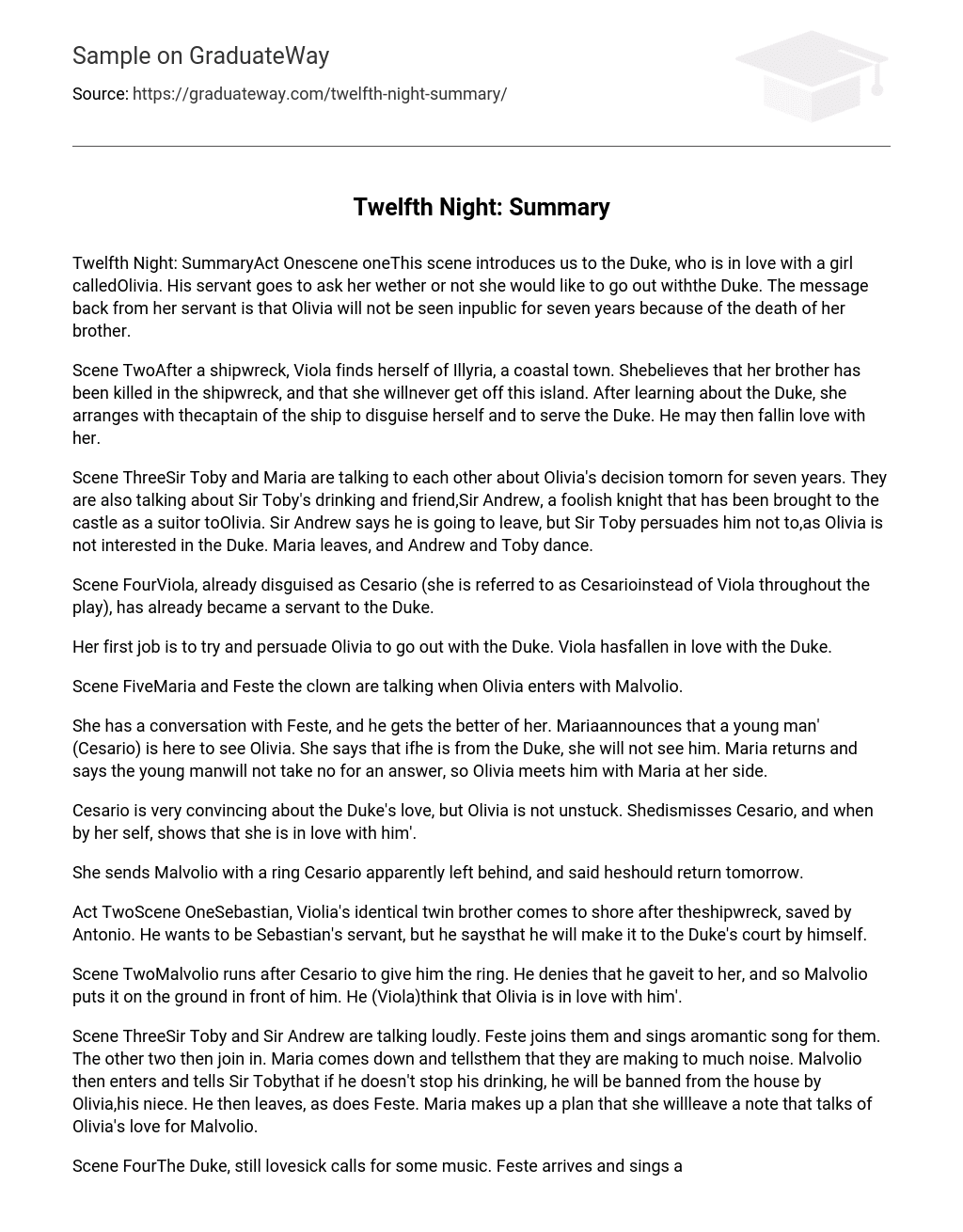 twelfth night summary essay