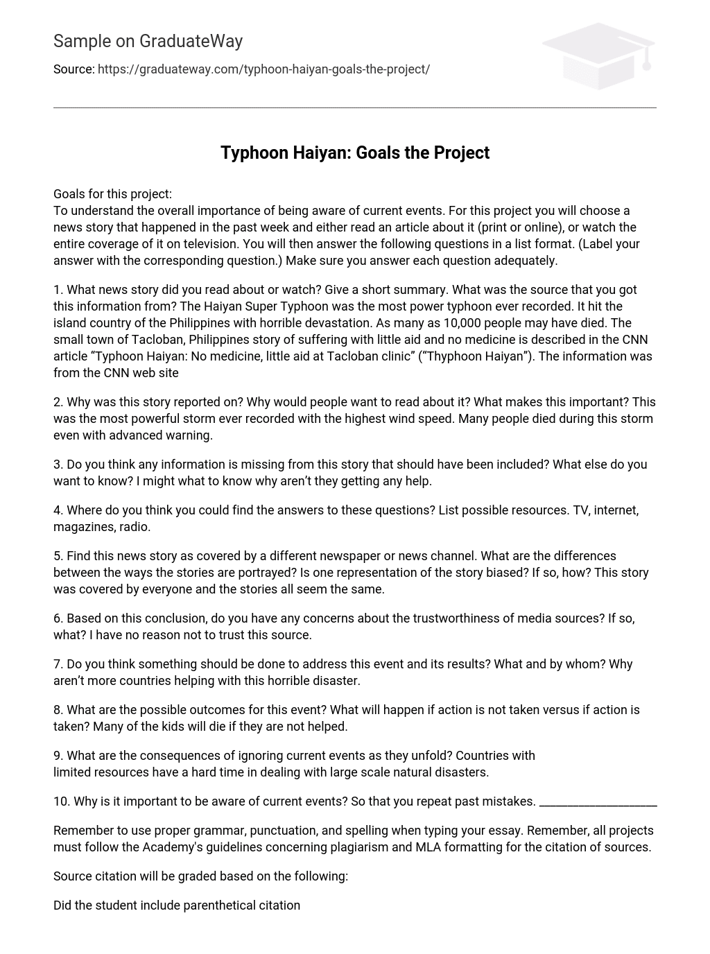 Typhoon Haiyan: Goals the Project