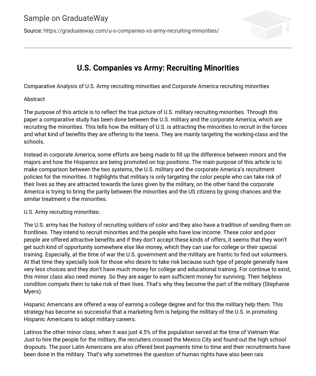 U.S. Companies vs Army: Recruiting Minorities