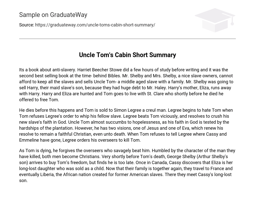 uncle tom's cabin summary essay