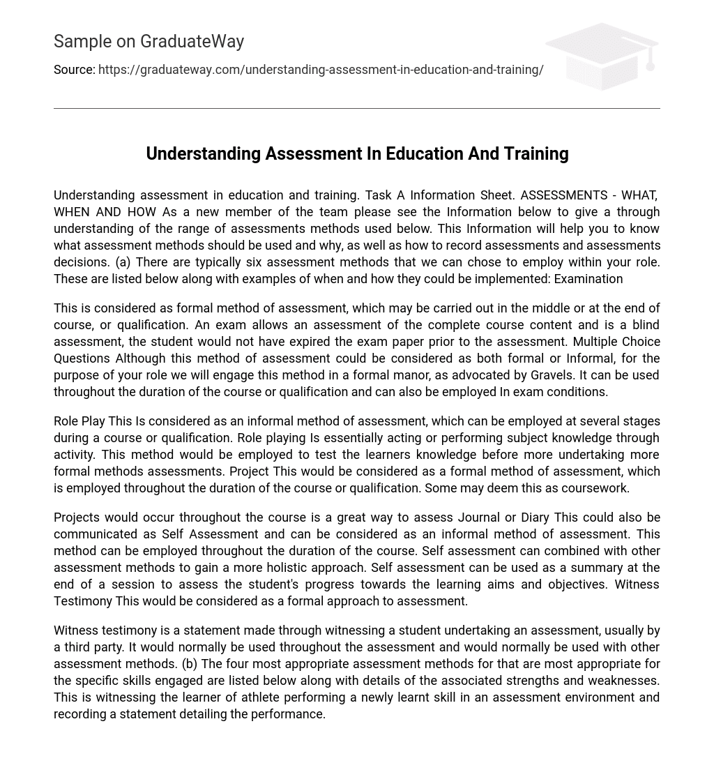 Understanding Assessment In Education And Training