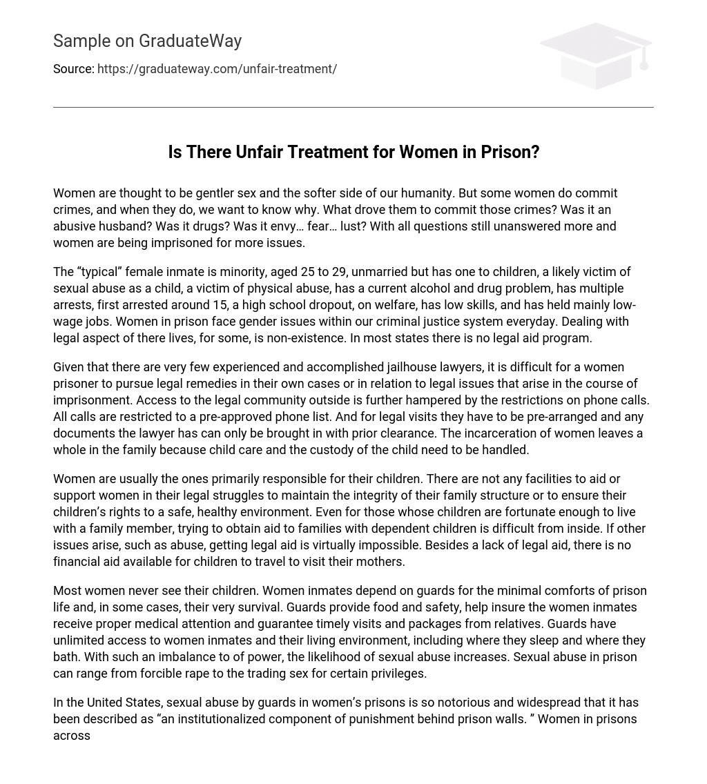 ⇉Is There Unfair Treatment for Women in Prison? Essay Example GraduateWay