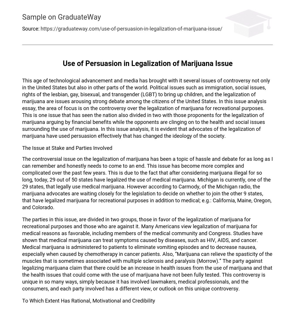 Use of Persuasion in Legalization of Marijuana Issue