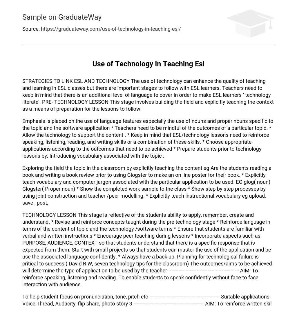 Use of Technology in Teaching Esl