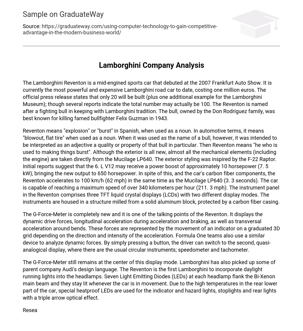 Lamborghini Company Analysis