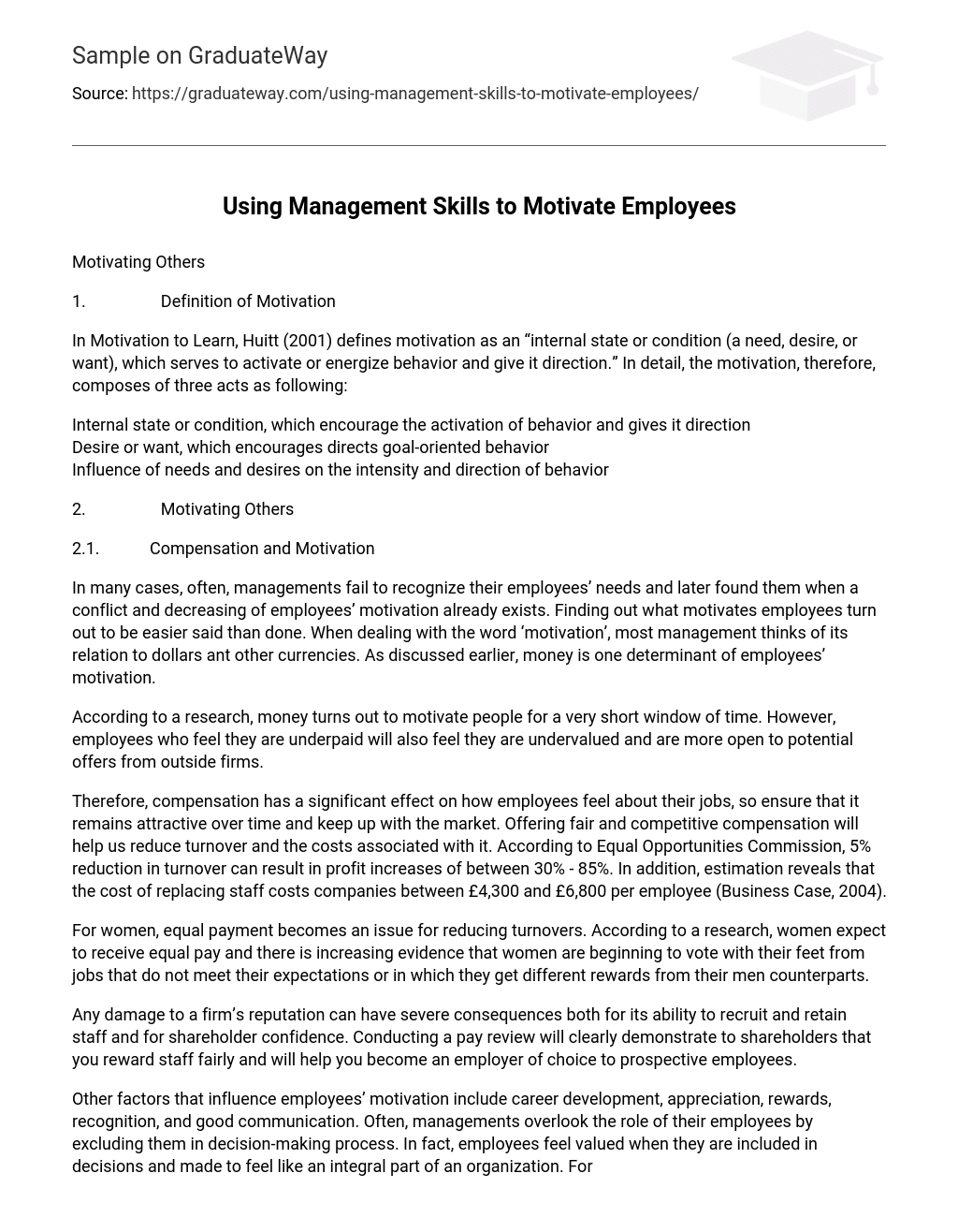 Using Management Skills to Motivate Employees