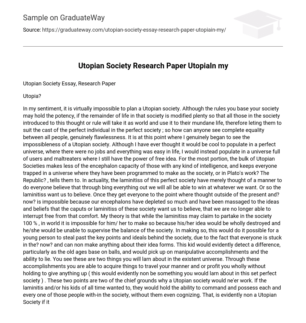 Utopian Society Research Paper