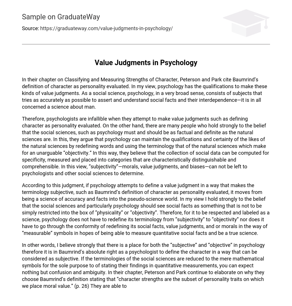 Value Judgments in Psychology
