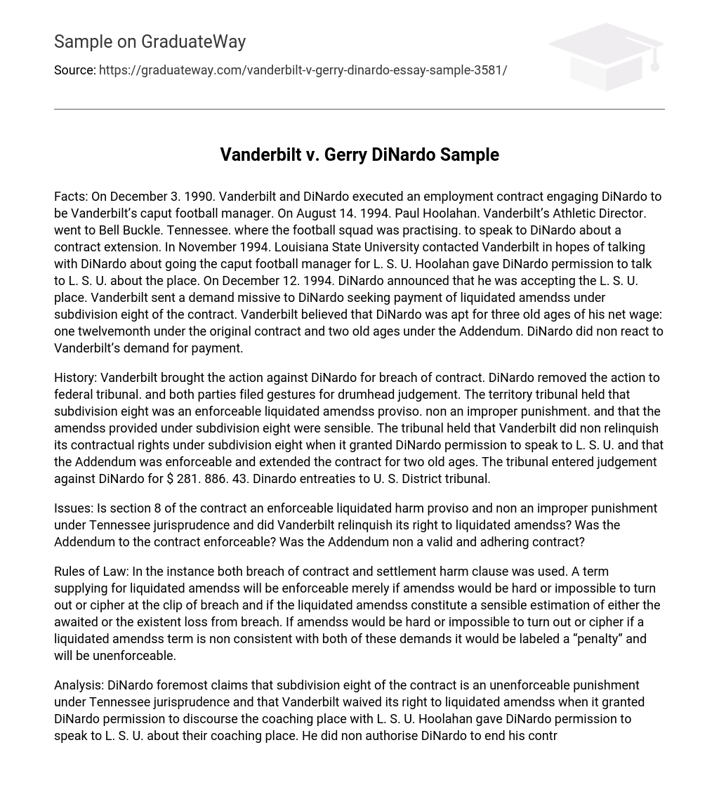 Vanderbilt v. Gerry DiNardo Sample