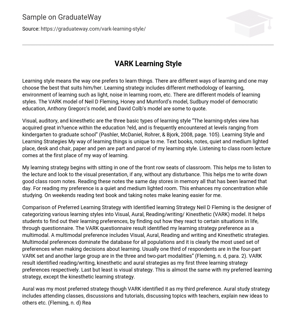 vark learning styles essay