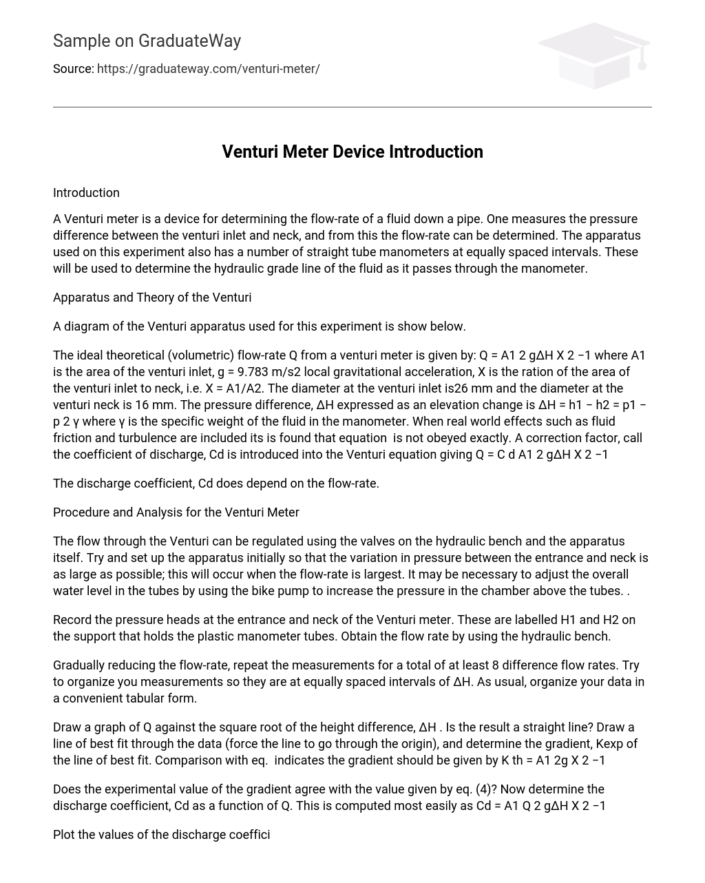 Venturi Meter Device Introduction