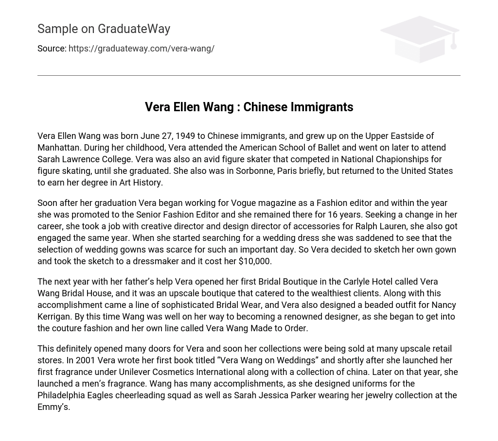 Vera Ellen Wang : Chinese Immigrants