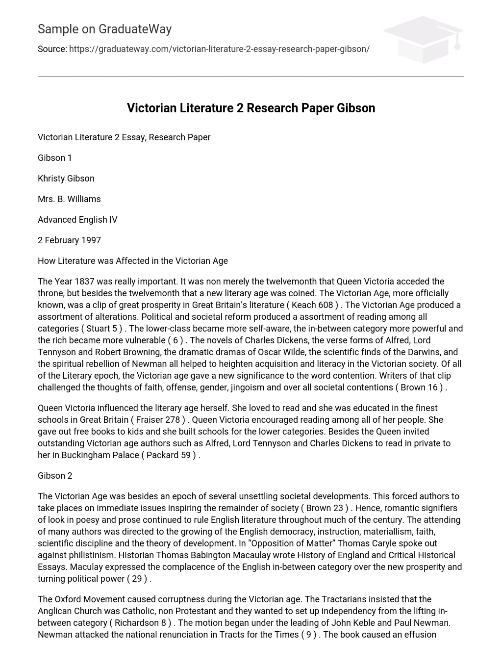 Victorian Literature 2 Research Paper Gibson