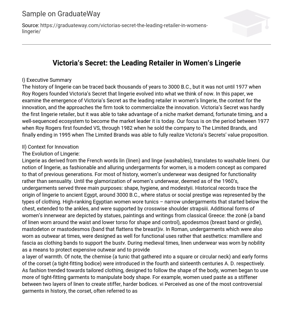 Victoria’s Secret: the Leading Retailer in Women’s Lingerie