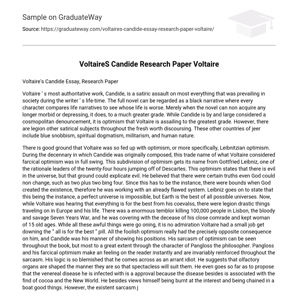 VoltaireS Candide Research Paper Voltaire