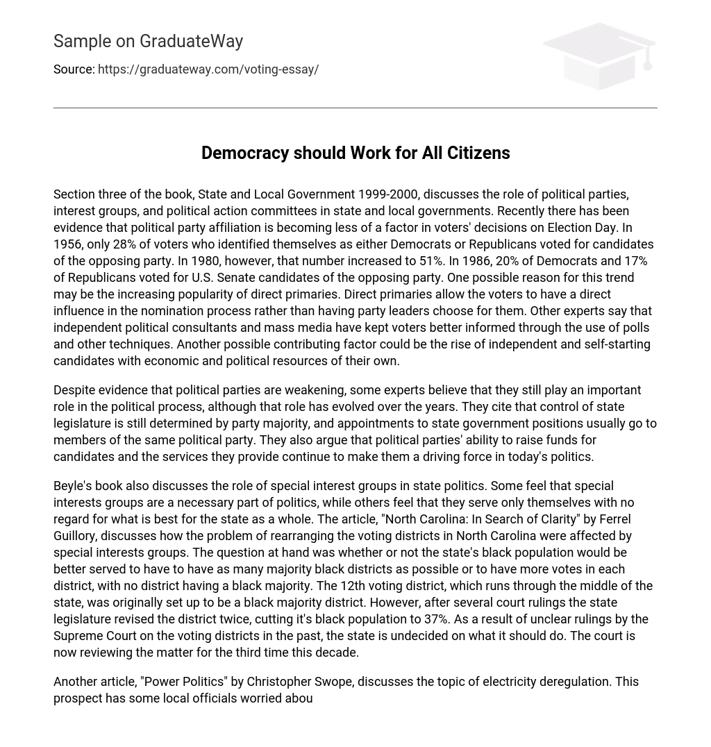 Democracy should Work for All Citizens
