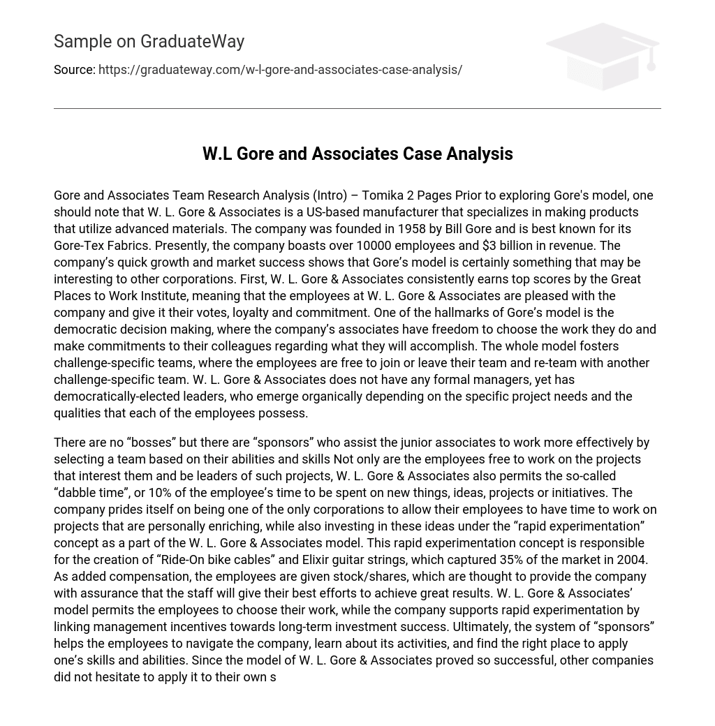 W.L Gore and Associates Case Analysis