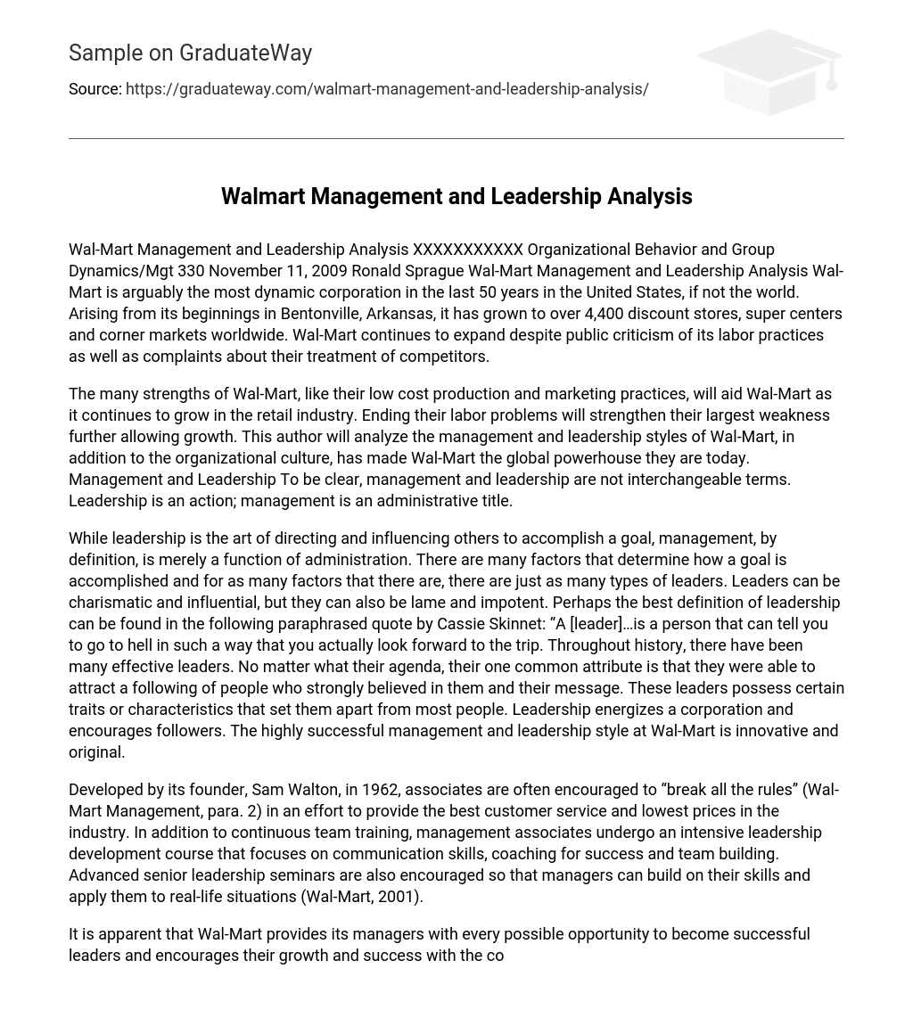 Walmart Management and Leadership Analysis