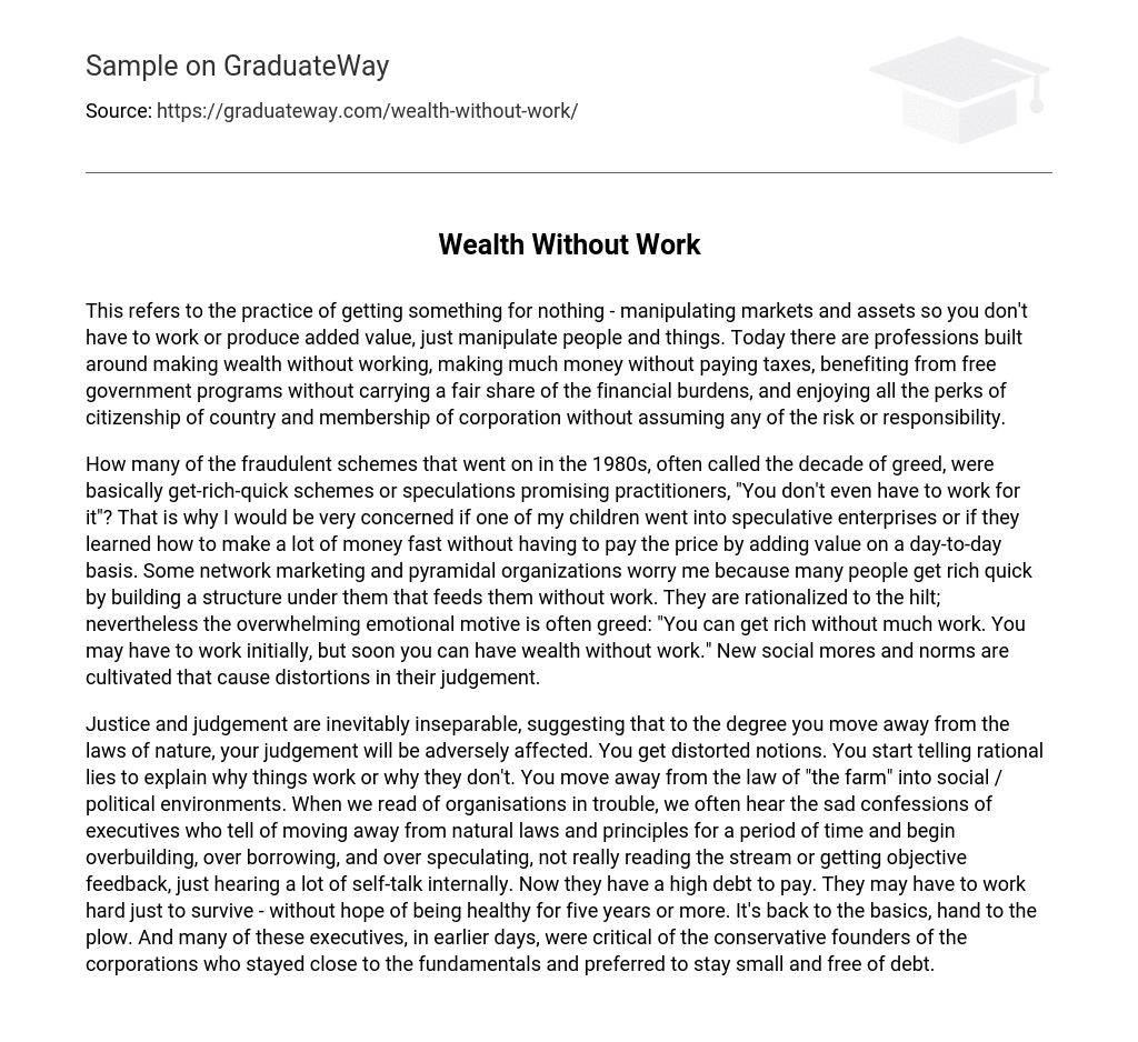 wealth without work essay