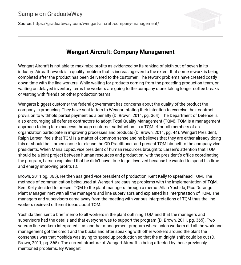 Wengart Aircraft: Company Management Analysis