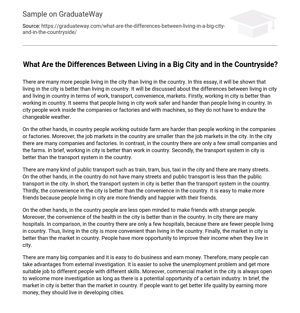 essay about comparing life in the city and country