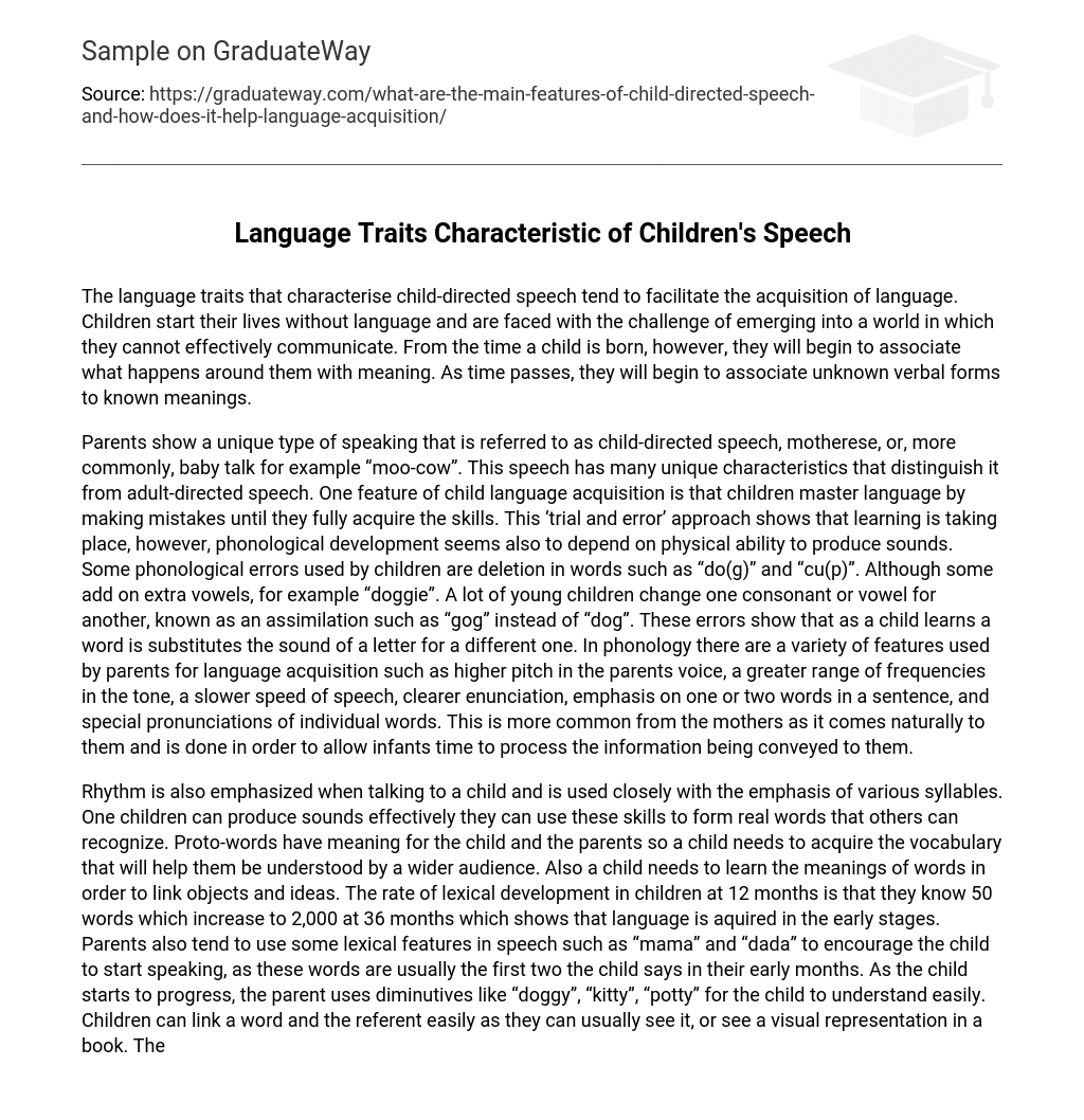 Language Traits Characteristic of Children’s Speech