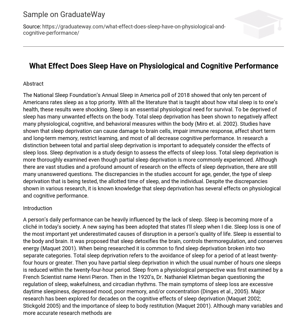 What Effect Does Sleep Have on Physiological and Cognitive Performance