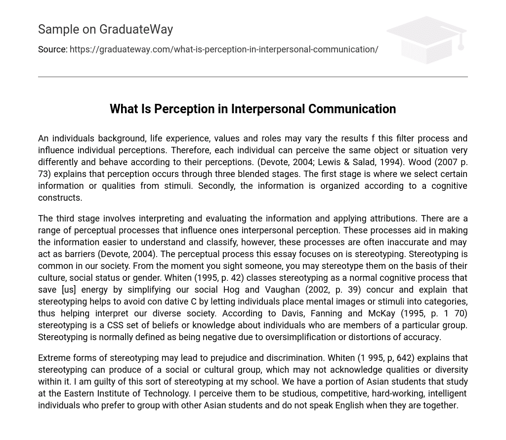 What Is Perception in Interpersonal Communication