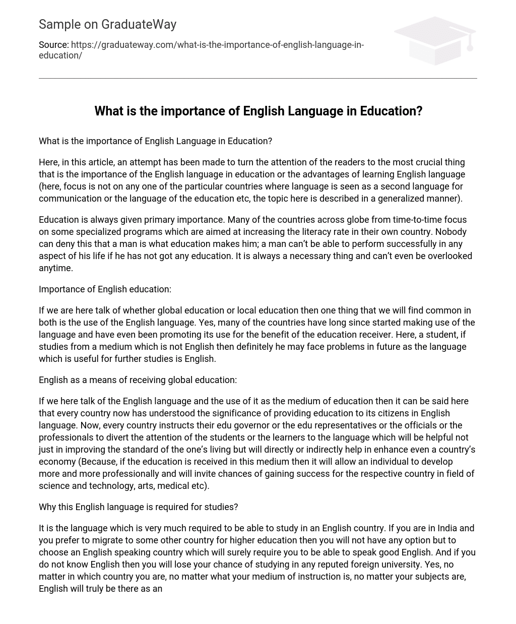 What is the importance of English Language in Education?