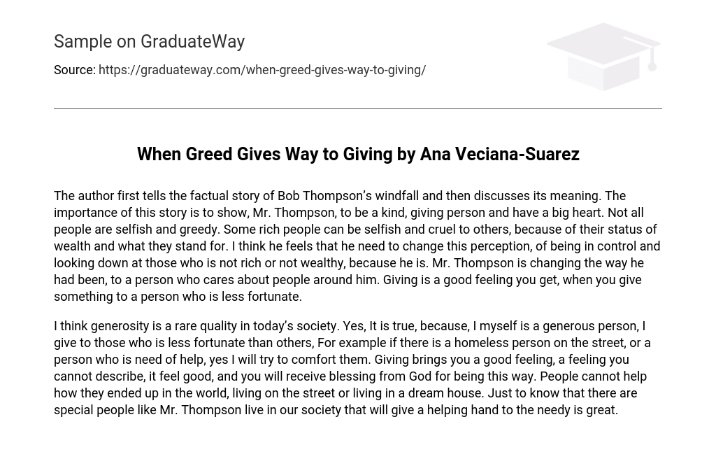When Greed Gives Way to Giving by Ana Veciana-Suarez