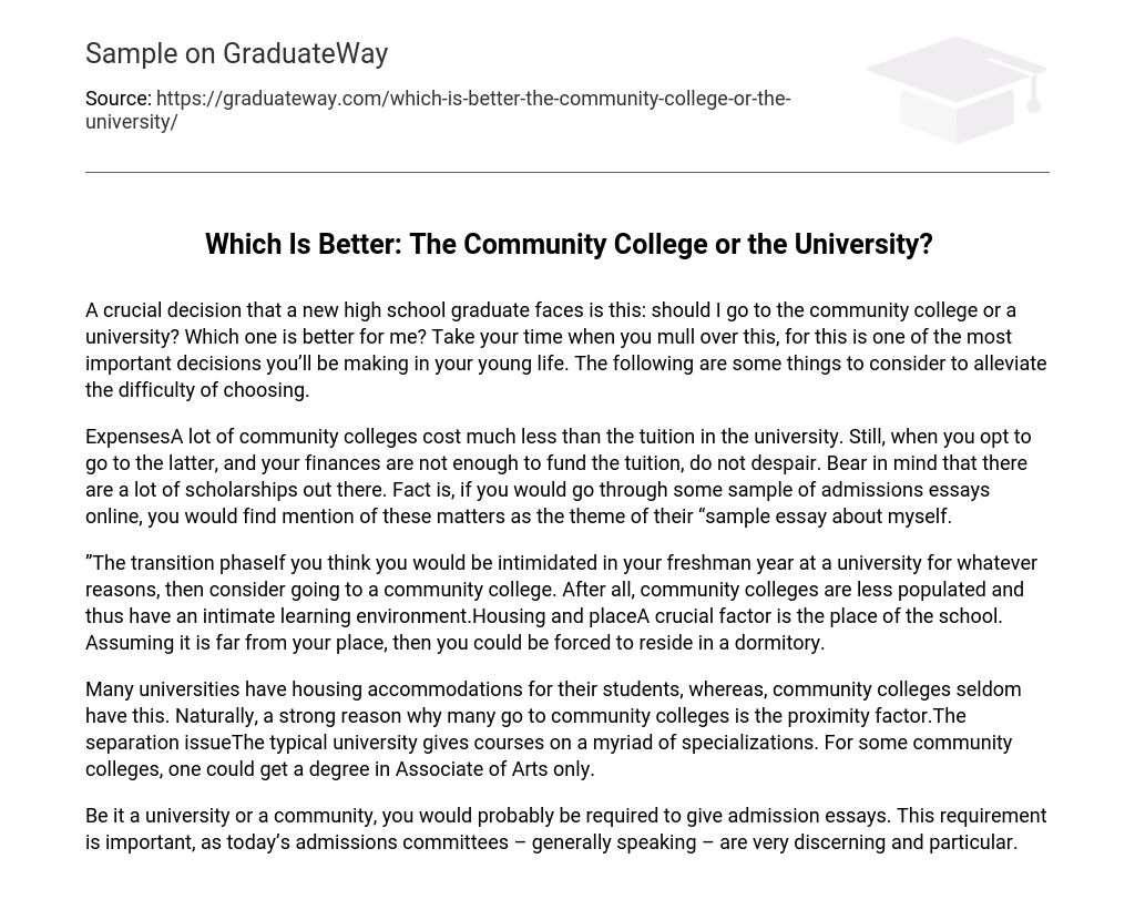 Which Is Better: The Community College or the University?