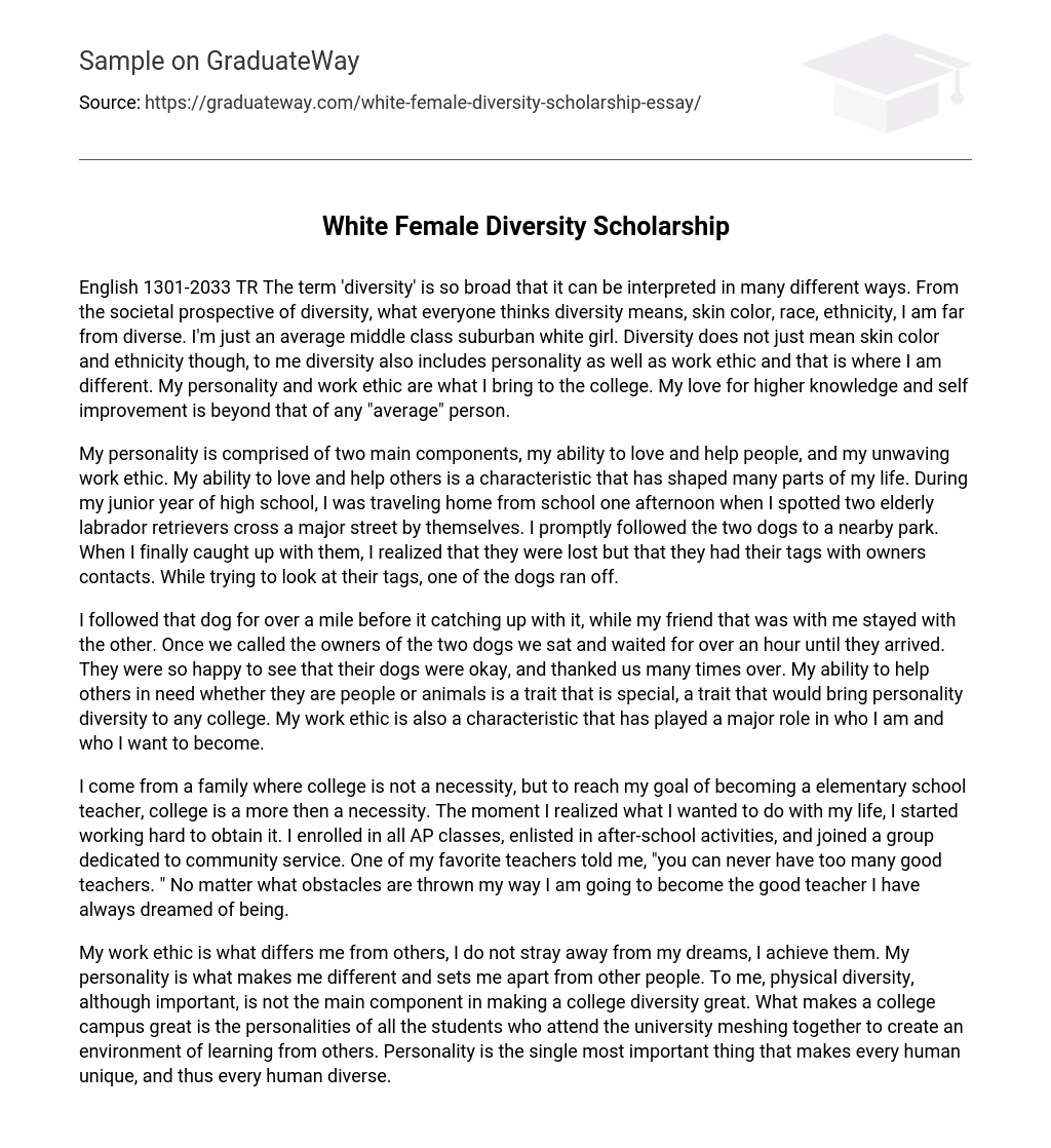 White Female Diversity Scholarship