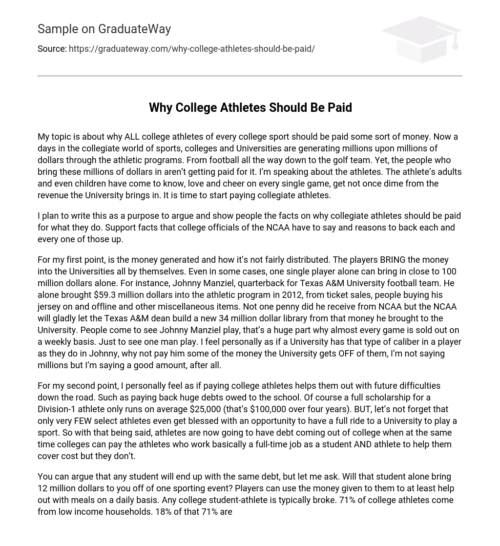 sample essay on pay for college athletes