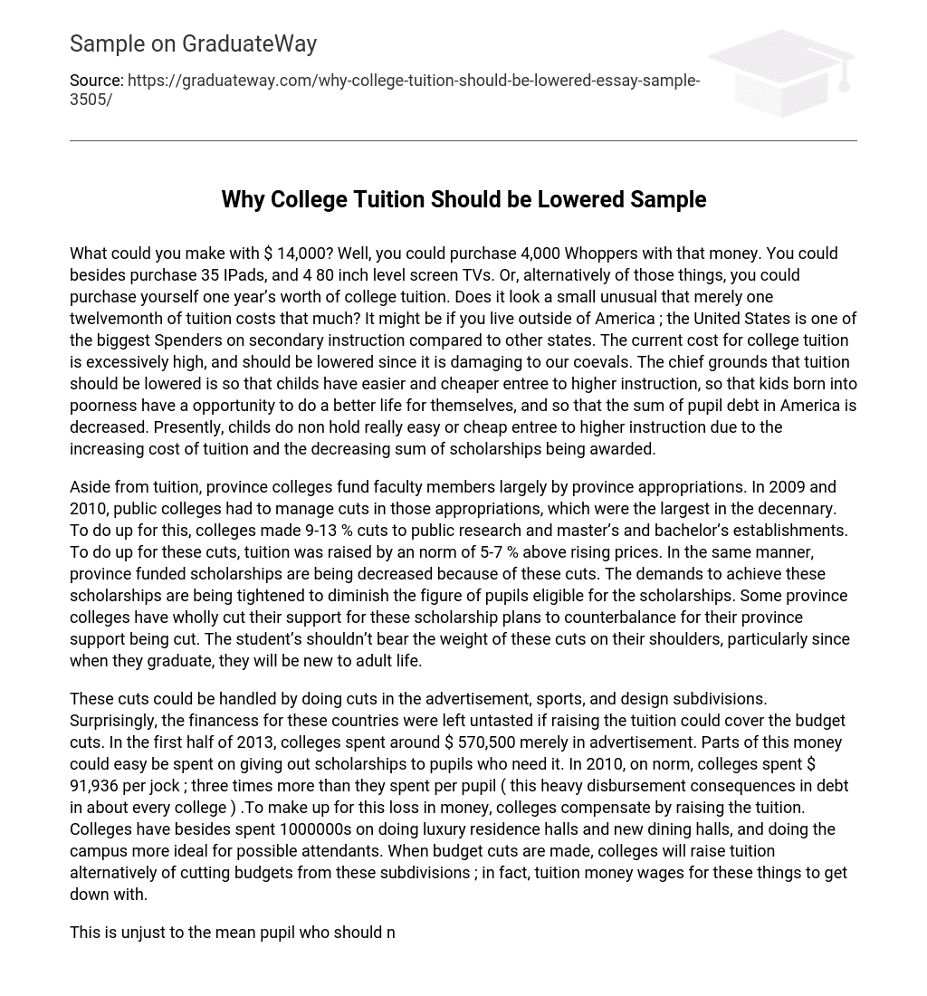 Why College Tuition Should be Lowered Sample